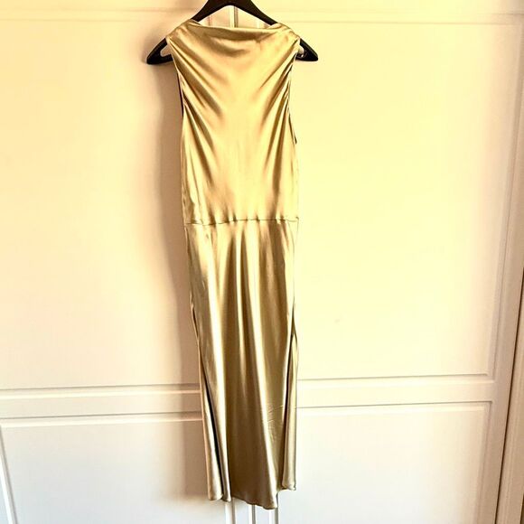 NWT BOSS “Dawida” satin cowl neck midi dress in champagne gold Size 10 - Picture 11 of 14